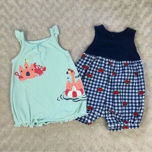 Carter’s Baby Girl Summer Romper Bundle Size 3 Months Watermelon Blue Gingham